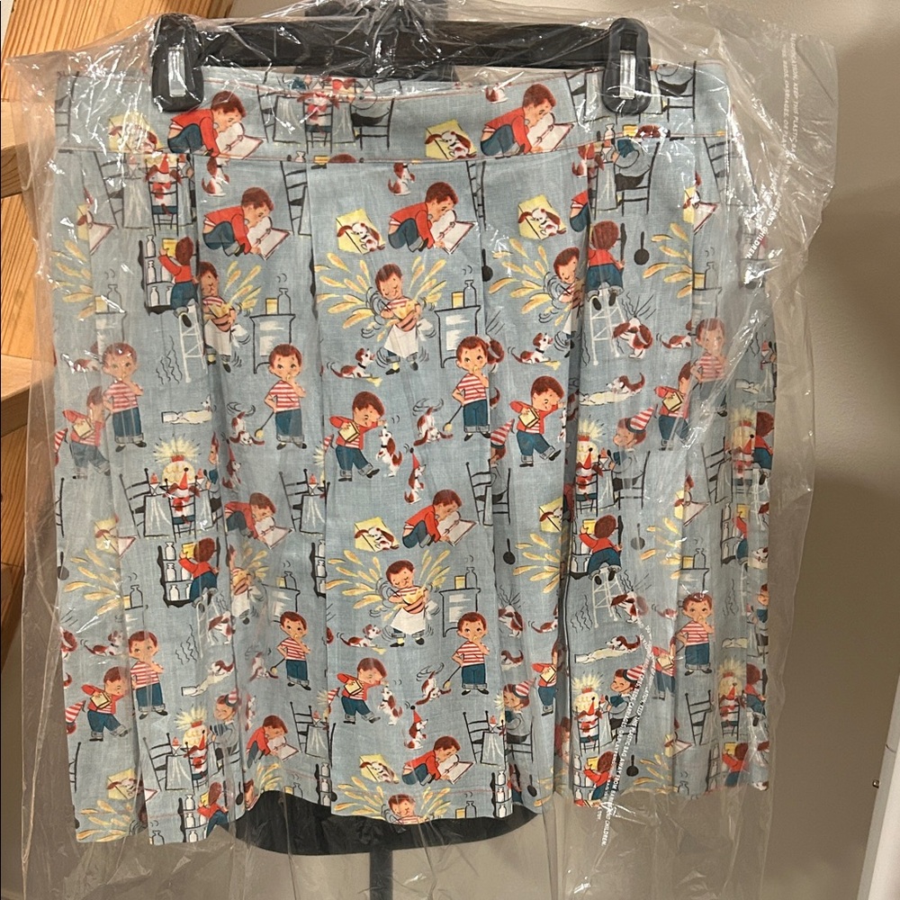 Charming Blue A-Line Skirt with Playful Print